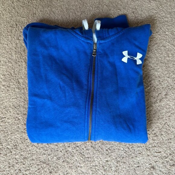 Under Armour Sweatshirt Mens XL Hoodie Full Zip UA Blue Pockets - Picture 11 of 11